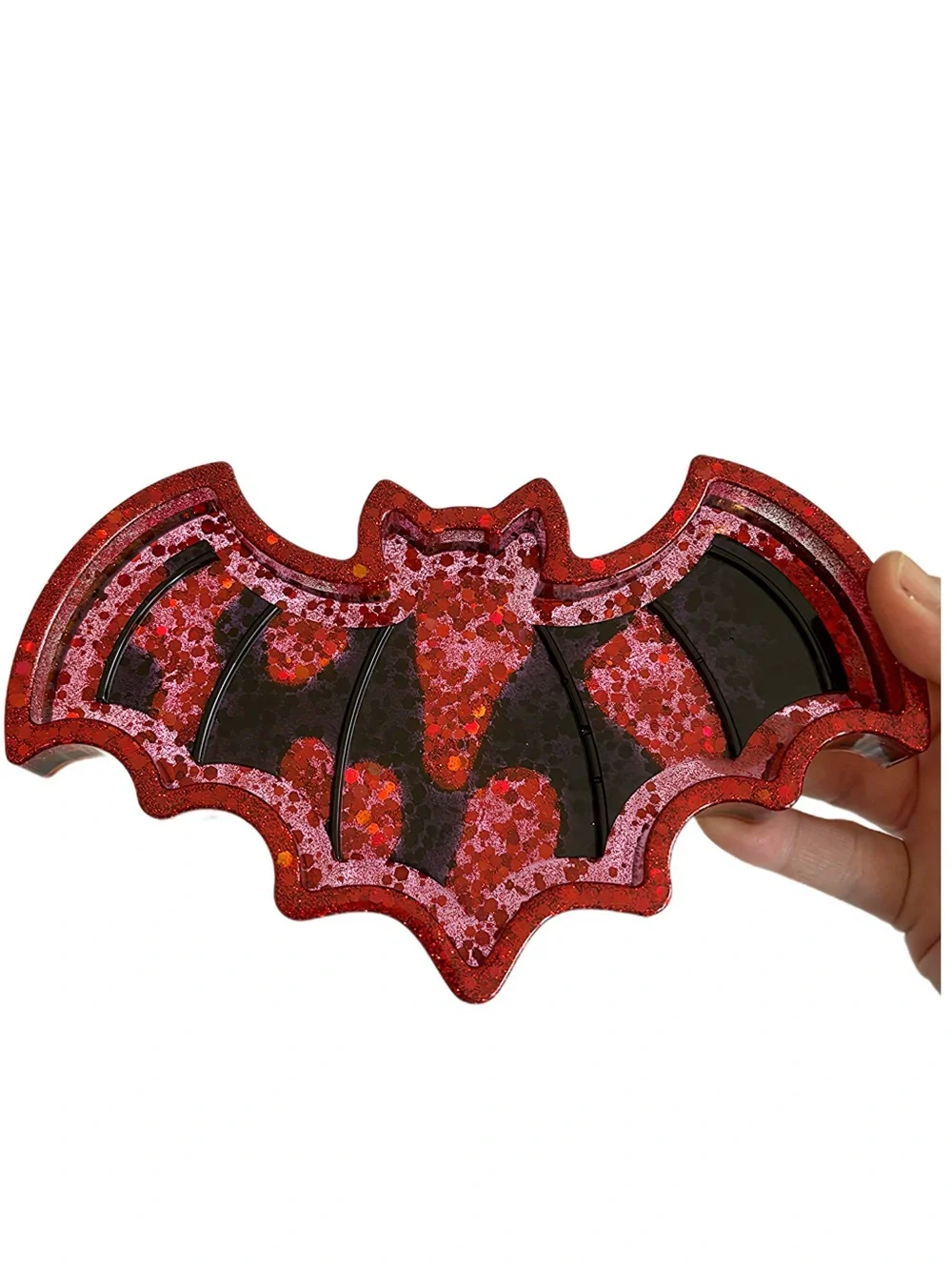 Handmade Red Glitter Bat Resin Trinket Tray